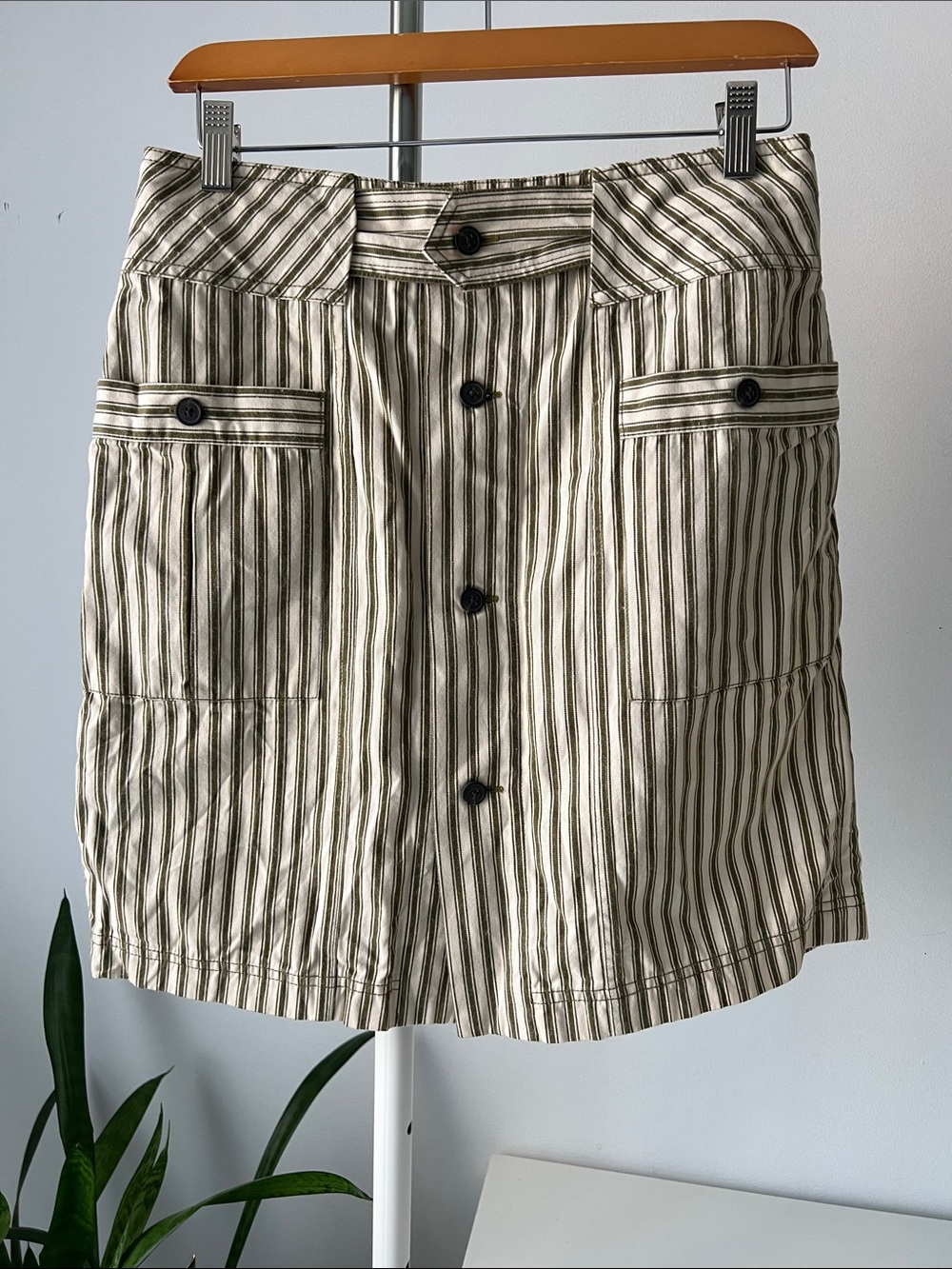 Mara Hoffman Beige and Black Striped Button-Front Mini Skirt
